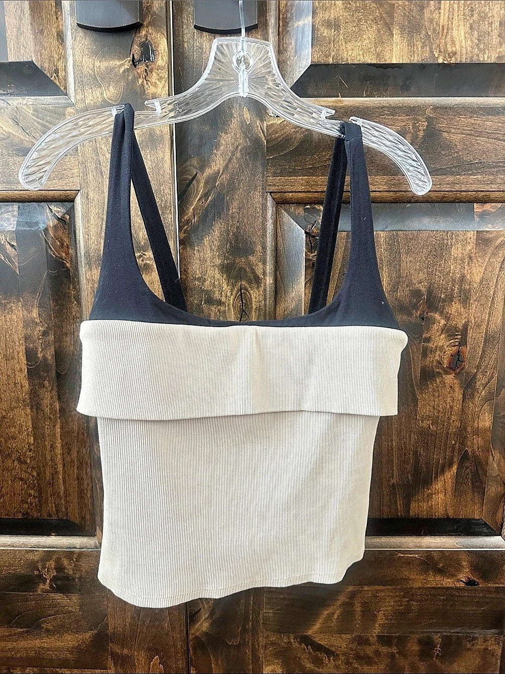 🌺🌺New Anthropologie Pilcro Foldover Tank Top in Cream & Black - Small